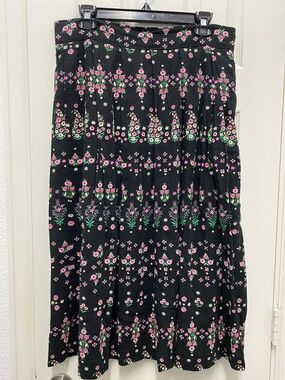 Ann Taylor Black Maxi Skirt with Pink & Green Floral Print